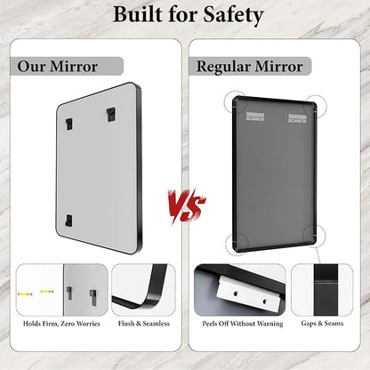 60X28 Inch Black Metal Framed Bathroom Mirror - Image 5
