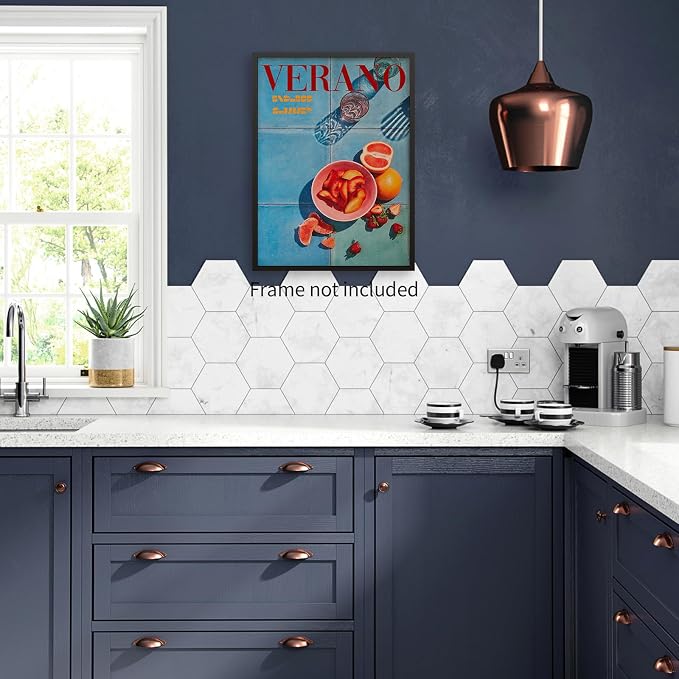 jkahh Minimalist Blue Retro 70s Posters Summer Orange Fruit Wall Art Trendy - Image 4