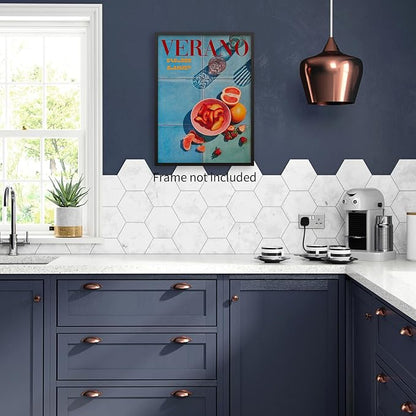 jkahh Minimalist Blue Retro 70s Posters Summer Orange Fruit Wall Art Trendy - Image 4