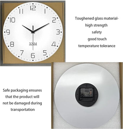 XNM White Simple Glass Wall Clocks Battery Operated 14 Inch Modren Minimalist - Image 7