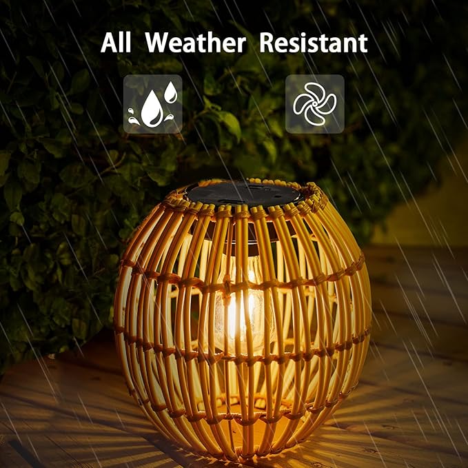 Hanging Solar Lantern Outdoor Waterproof, Large Solar Rattan Lantern Outdoor with Twine Handle, Bright Solar Outdoor Lights with Edison Bulb for Garden Patio Yard Decoration