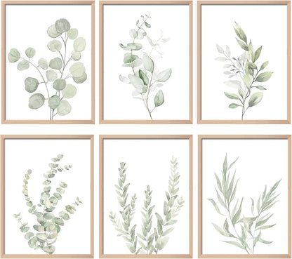 Botanical Plant Wall Art Boho Decor Prints Light Green Eucalyptus Leaf Picture by NCYEL