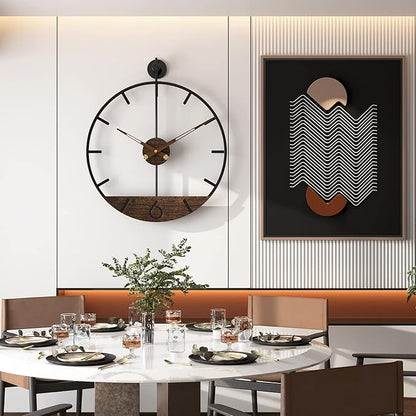 Modern Wood Walnut Dial Wall Clock, Large Simple Wall Decor Metal Frame Silent - Image 6