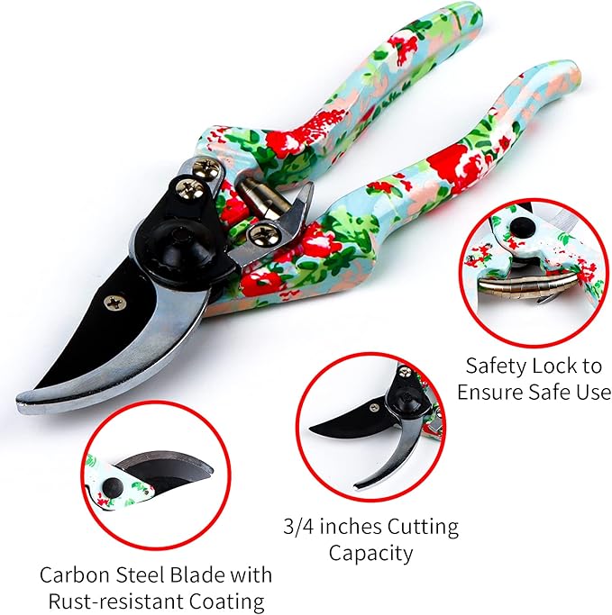 Gifts for Mom, JUMPHIGH Womens Gardening Gifts Set, Floral Gardening Tools with Tote Bag, Gifts for Her for Girlfriend, Birthday Gifts for Women, Gardening Kit Womens Gifts for Christmas (Blue)