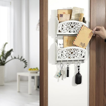 Mail Organizer with Key Holder, 2-Slot Mail Holder with 4 Key Hooks - Image 6