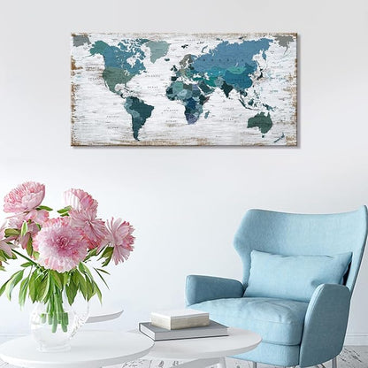 Teal Decor World Map Canvas Wall Art Pictures - Image 4