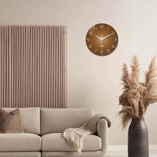 XNM Brown Wall Clock for Bedroom Glass Small Wall Clocks Battery Operated 12 - Image 2