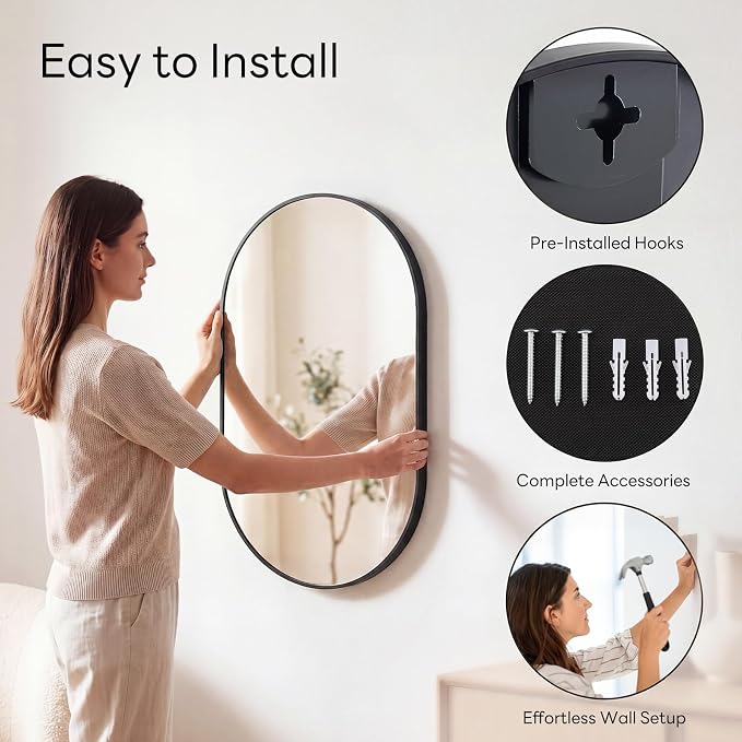 DUMOS 20" x 30" Oval Bathroom Mirror, Tempered Glass, Morden Vanity Mirror - Image 5