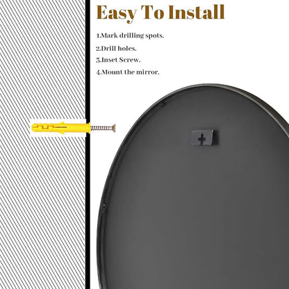 VooBang Black Round Mirror, Small 16" Circle Mirror, Round Wall Mirror - Image 4