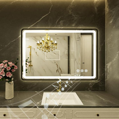 24"x36" Black Framed LED Bathroom Mirror, Lighted Wall Mounted Bathroom Mirror by Unknown