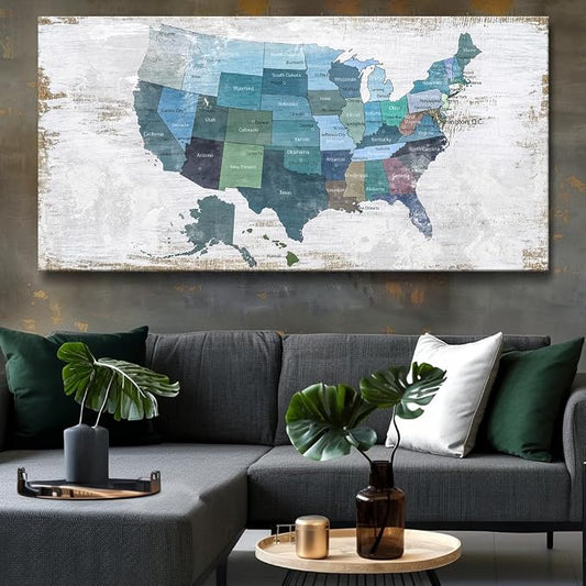 Wall Decor Map Canvas Wall Art for Wall Decoration Wood Background USA Canvas - Image 2