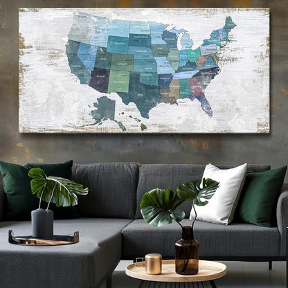 Wall Decor Map Canvas Wall Art for Wall Decoration Wood Background USA Canvas - Image 2