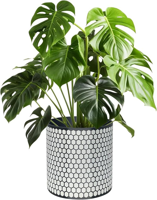 12 Inch Flower Pot Without Bracket with Drainage Holes Suitable for Indoor and Outdoor Decorative Planting (Black White Hexagon, 12 Inches)