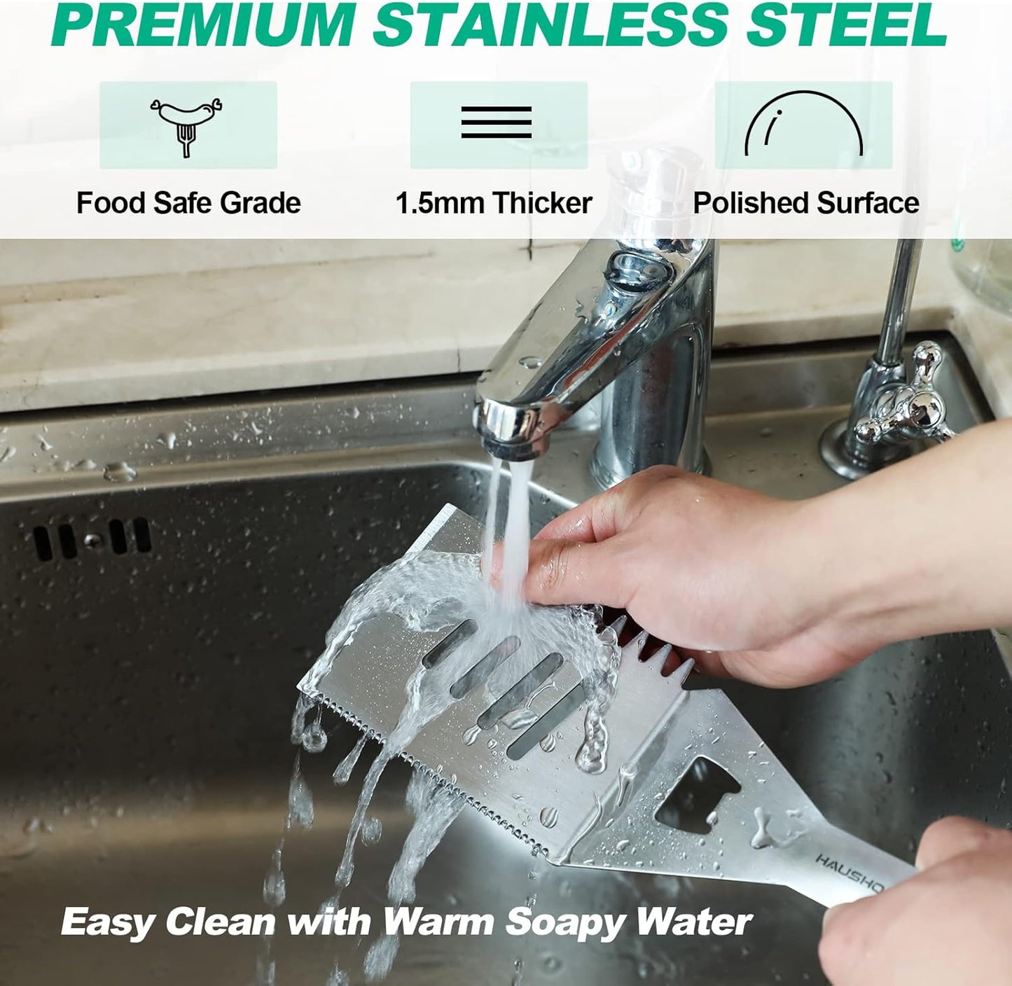 HAUSHOF Large Grill Accessories Heavy Duty BBQ Set Gifts for Men/Women - Premium Stainless Steel Spatula, Fork & Tongs, Barbecue Utensils Tool Kit Gift for Grilling Lover Outdoor (Color Box)