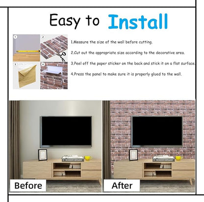 3D Wall Panels Peel and Stick in Red White Stone, Faux Brick Wall Panels - Image 7