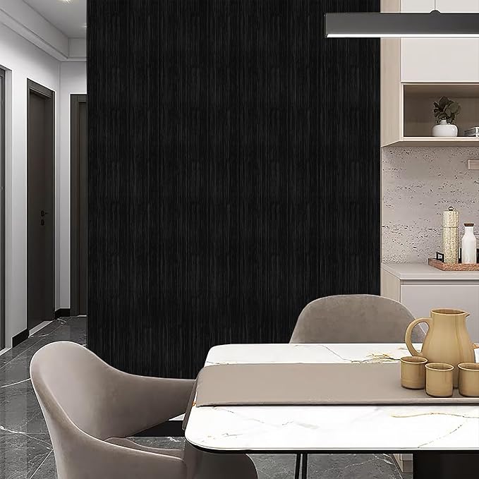 Black Grasscloth Peel and Stick Wallpaper Texture Contact Paper A Set of 15.7" - Image 6