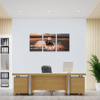 KAWAHONE Motivational Lion King Mindset Wall Art Gold, Success Cat Reflect Lion - Image 2