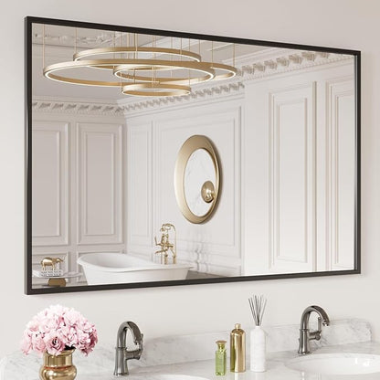 LOAAO 40"X30" Black Rectangle Bathroom Mirror Wall, Matte Black Aluminum Alloy by LOAAO