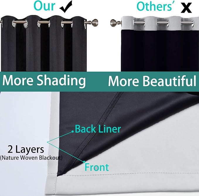 Yakamok 100% Blackout Extra Wide Thermal Insulated Curtains, Total Shade Patio - Image 5