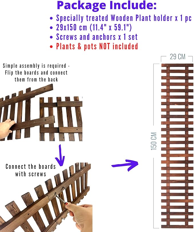 ShopLaLa Wall Planter for Climbing Plants Outdoor - Wooden Hanging Living Vertical Garden Outdoor Indoor Plant Stand Large Tall Long Ladder Vinyl Plant Hanger for Hanging Flower Pots 59" (150cm)