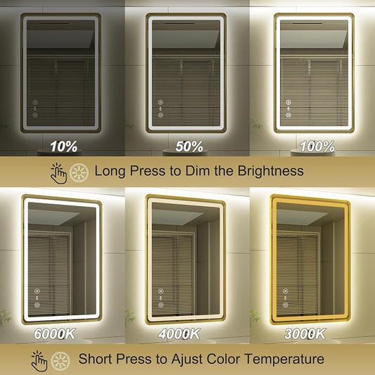 24x36 Inch Gold Framed LED Bathroom Mirror, Smart Bathroom Mirror - Image 2