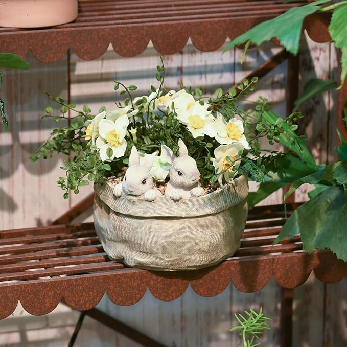 Newman House Studio Spring Bunny Flower Pot Easter-Decor - Decorative Garden Pots Cactus-Succulents Bunny Flower Pots Indoor Outdoor Plant Pots for Home Farmhouse Décor 7.5 * 7.4 * 6.1 Inch