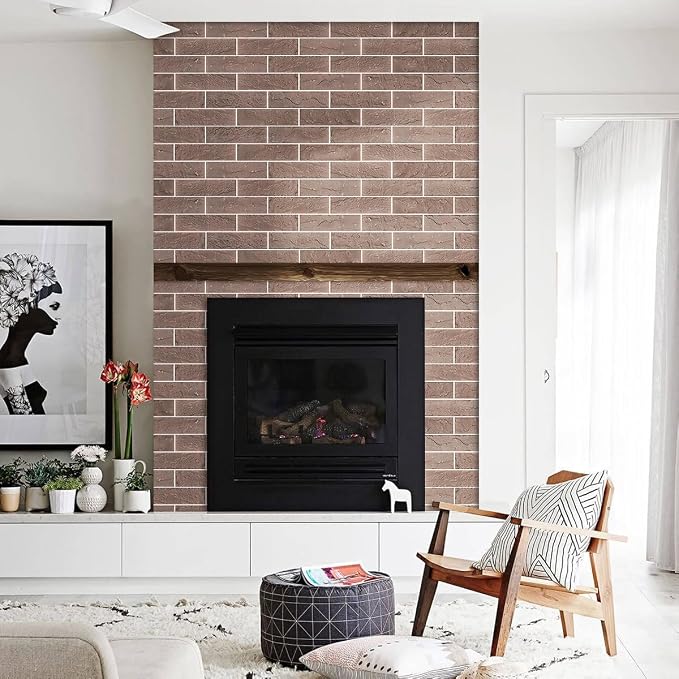 60 Red/Brown Thin Brick Wall Tiles, Clay Manufactured Faux Brick Veneers - Image 5