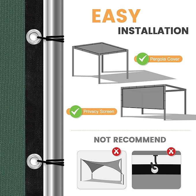 VICLLAX Shade Fabric Sun Shade Cloth with Every 2 FT Grommets for Patio Garden Pergola Cover Canopy 13x14 FT, Dark Green