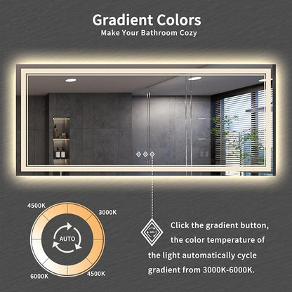 Bathroom Mirrors for Wall, 88x38 Inch Gradient Front and Backlight Big Lighted - Image 3