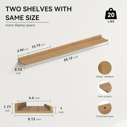 Boswillon 55.1 Inches Long Floating Shelves, 2 Set Rustic Wall Shelf - Image 3