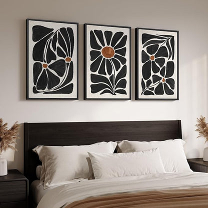 Large Framed Black and White Boho Floral Wall Art, 3 Piece Vintage Botanical - Image 8