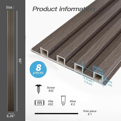 Art3d 8-Pack 96 x 6in. WPC Acoustic Slat Wall Panel - Image 3