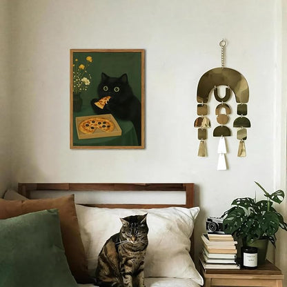 Funny Black Cat Wall Art Whimsical Black Cat Eating Pizza Wall Decor Cute - Image 6