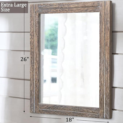AAZZKANG Mirror with Wood Framed Rectangle Rustic Wall Mirrors Decor Large - Image 2