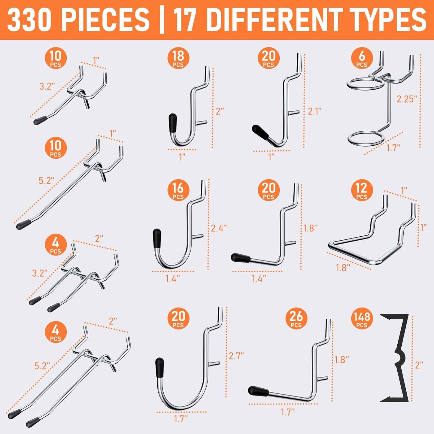 INCLY 330PCS Upgraded Pegboard Accessories Organizer Kit, Peg Board Hooks Assortment with Bins & Cups for Organizing Tools, Fit 1/8 or 1/4 inch Pegboard for Garage Workshop Wall Hanging Tools