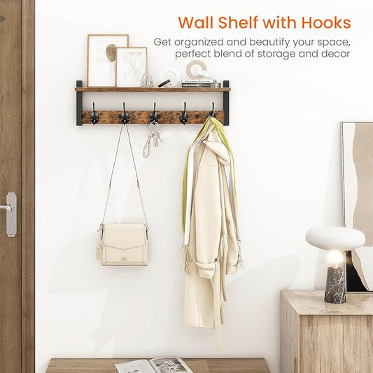 Homode Coat Rack with Wall Mount, 24 Inch Long Entryway Wall Shelf with Hooks - Image 2