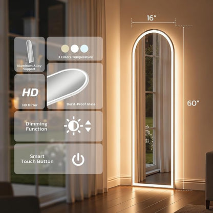 Full Length Mirror with LED Lights, Free Standing Floor Mirrors, Lighted Full - Image 4