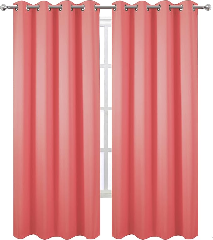 LEMOMO Blackout Curtains 66 x 95 inch/Coral Curtains Set of 2 Panels/Thermal - Image 2