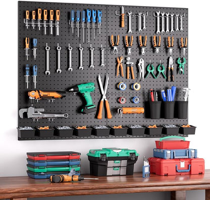 INCLY 226PCS Metal Pegboard Wall Organizer, 48x36 Inch Black Peg Board Panels - Image 2