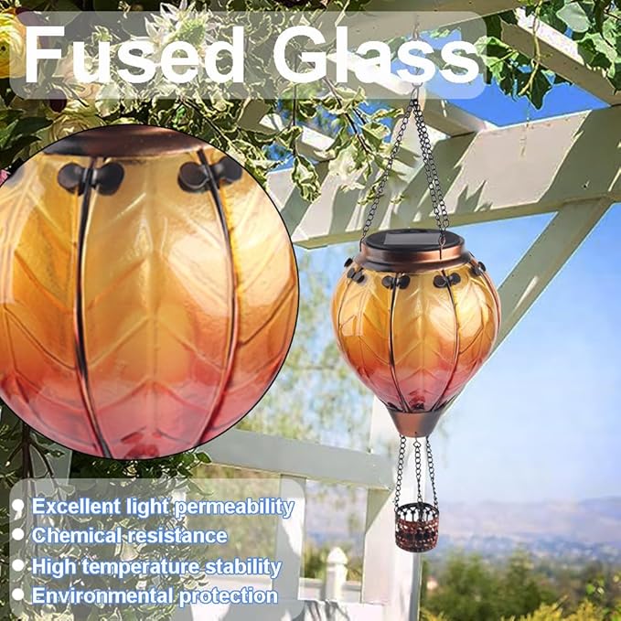 Hot Air Balloon Solar Lantern with Flickering Flame Hanging Solar Lanterns Outdoor Lights Waterproof Lanterns Decorative Garden Patio Yard Party Decor Yellow