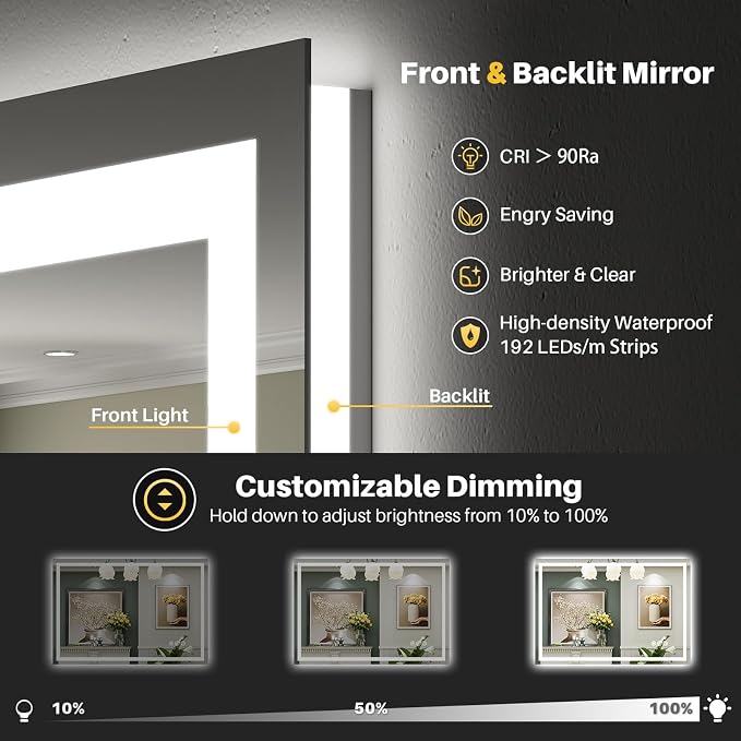 Briivue 44x30 Inch LED Bathroom Mirror - Image 3