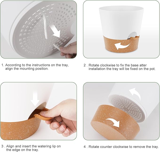 Ynnico10 inch Plant Pots, Self-Watering Planters with Drainage Holes & Saucers for Indoor and Outdoor Plants (2-Pack,White