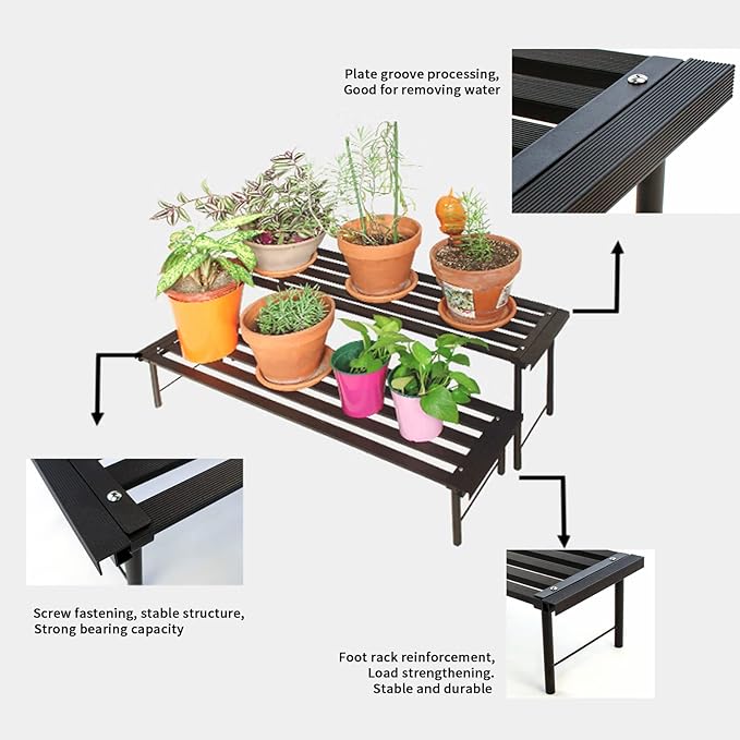 Metal Plant Stand, Rust-proof Aluminum Flower Pot Stand, Plants Display Stands Decoration Racks for Living Room Balconies and Gardens (90 Ebony)