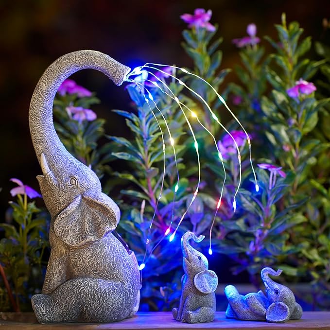 Solar Elephant Statues for Garden Decor: Outdoor Sculptures for Lawn Ornaments - Porch Patio Balcony Front Yard Birthday Gifts for Mom Grandma Women