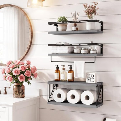 Fixwal Wall Mounted Bathroom Shelves Over Toilet, Rustic Wood Floating Shelves - Image 4