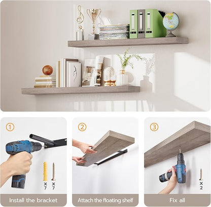 HOOBRO Floating Shelves for Wall, Wall Mounted Shelf Set of 2, 47.2" Hanging - Image 7