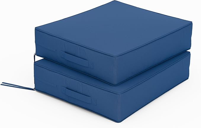 Patio Chair Cushions 18.5 X 16 X 4 Inch Waterproof Outdoor Seat Cushions for Patio Furniture, Outdoor Sofa Couch Pads with Ties & Handle, Set of 2, Blue