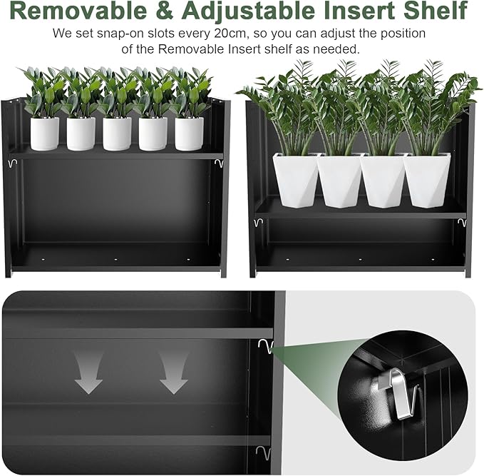 Tall Metal Cube Planter for Outdoor Plants 30" L x 12" W x 24" H, Heavy Duty Steel Large Planter Box with Removable Insert Shelf, Modern Décor for Tall Plants, Trees, Flowers (Black)