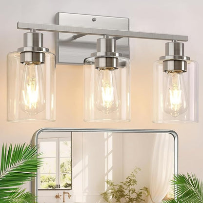 Indoi 3-Light Bathroom Light Fixtures, Brushed Nickel Vanity Lights by Indoibrightenyourbathroom