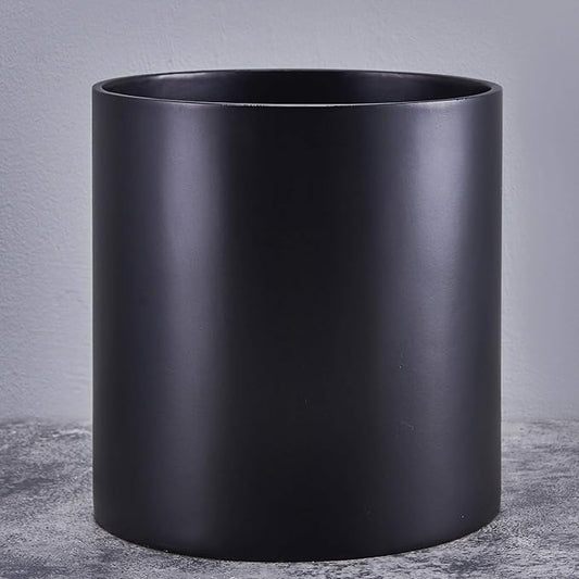 FaithLand Plant Pot 10 inch - Perfectly Fits Mid-Century Modern Plant Stand - Drainage Plug and Drainage Mesh Screen - Matte Black Planter